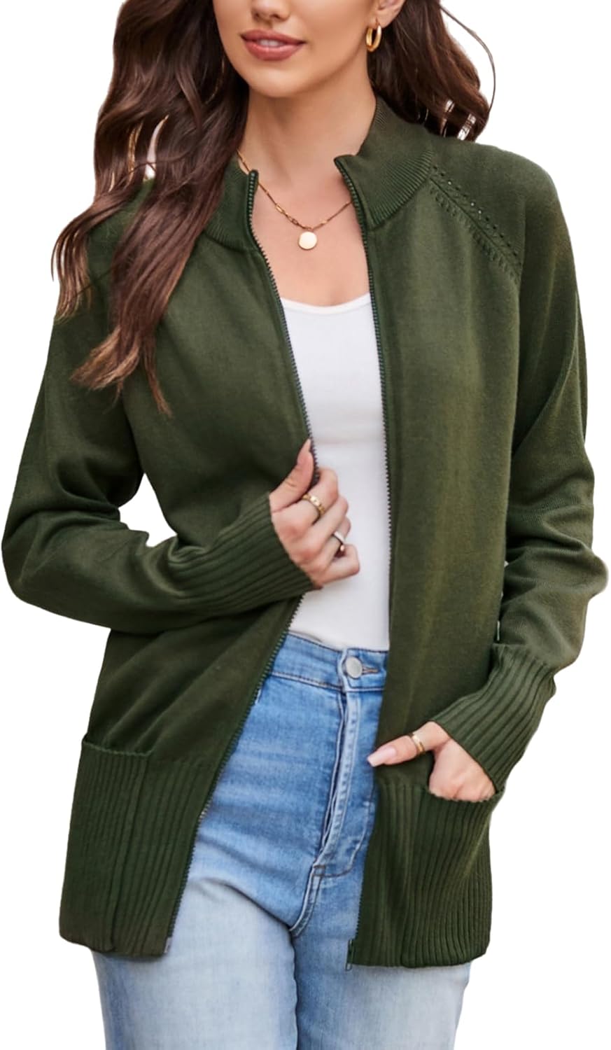 GRACE KARIN Womens Long Sleeve Zip Up Cardigan with Pockets