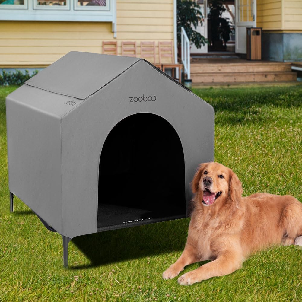 42 Outdoor Dog House for Large Breeds with Weatherproof Canopy
