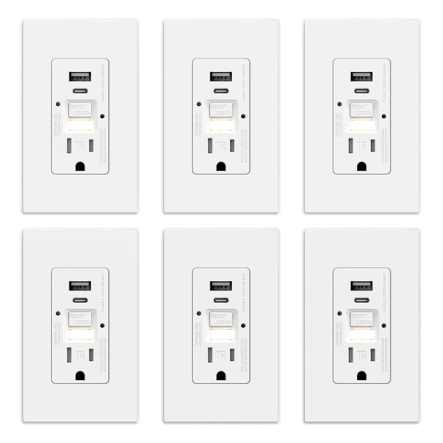 GFCI Outlet with USB Ports and Nightlight for Safe Charging
