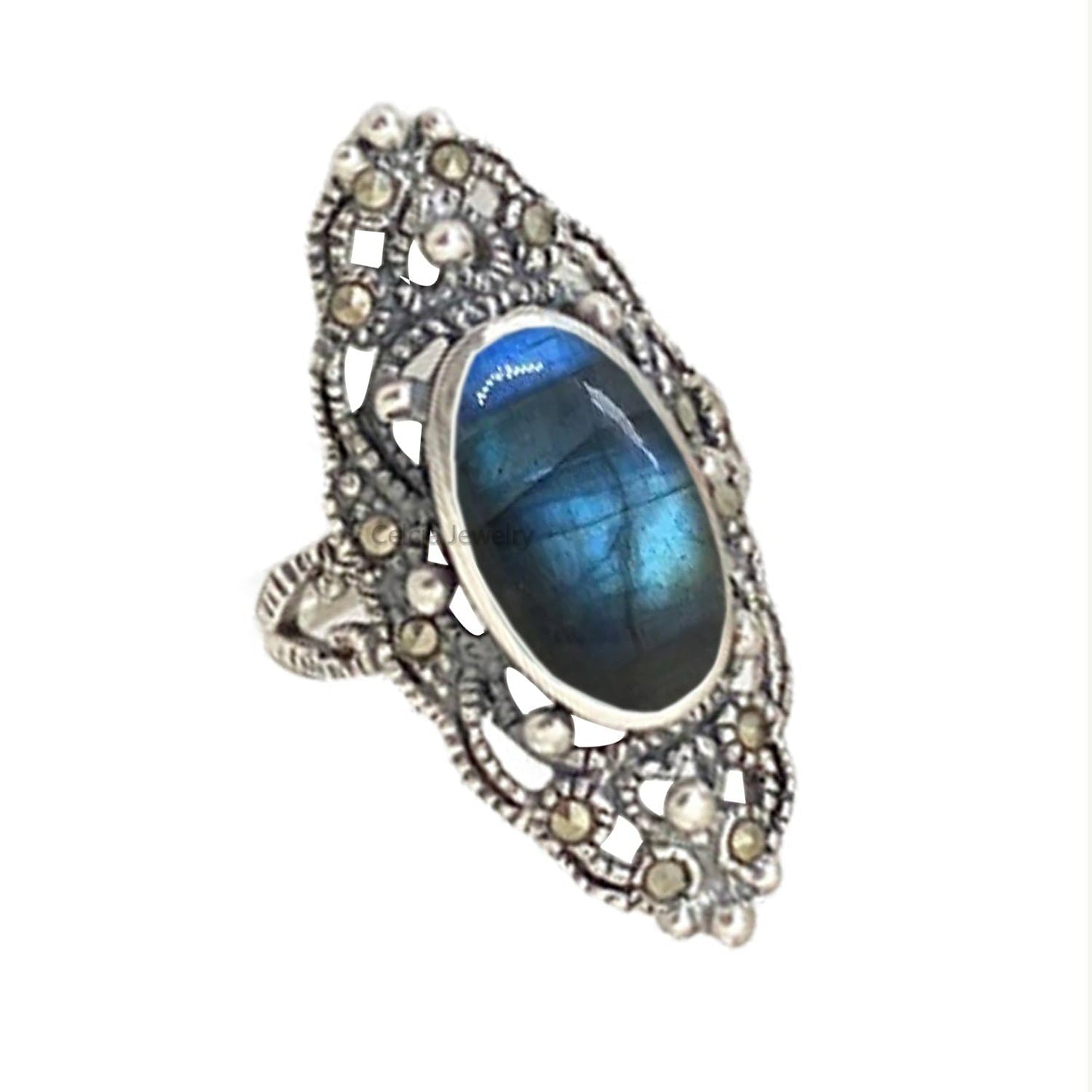 Pure 925 Sterling Silver Turquoise Ring for Women, Boho Style