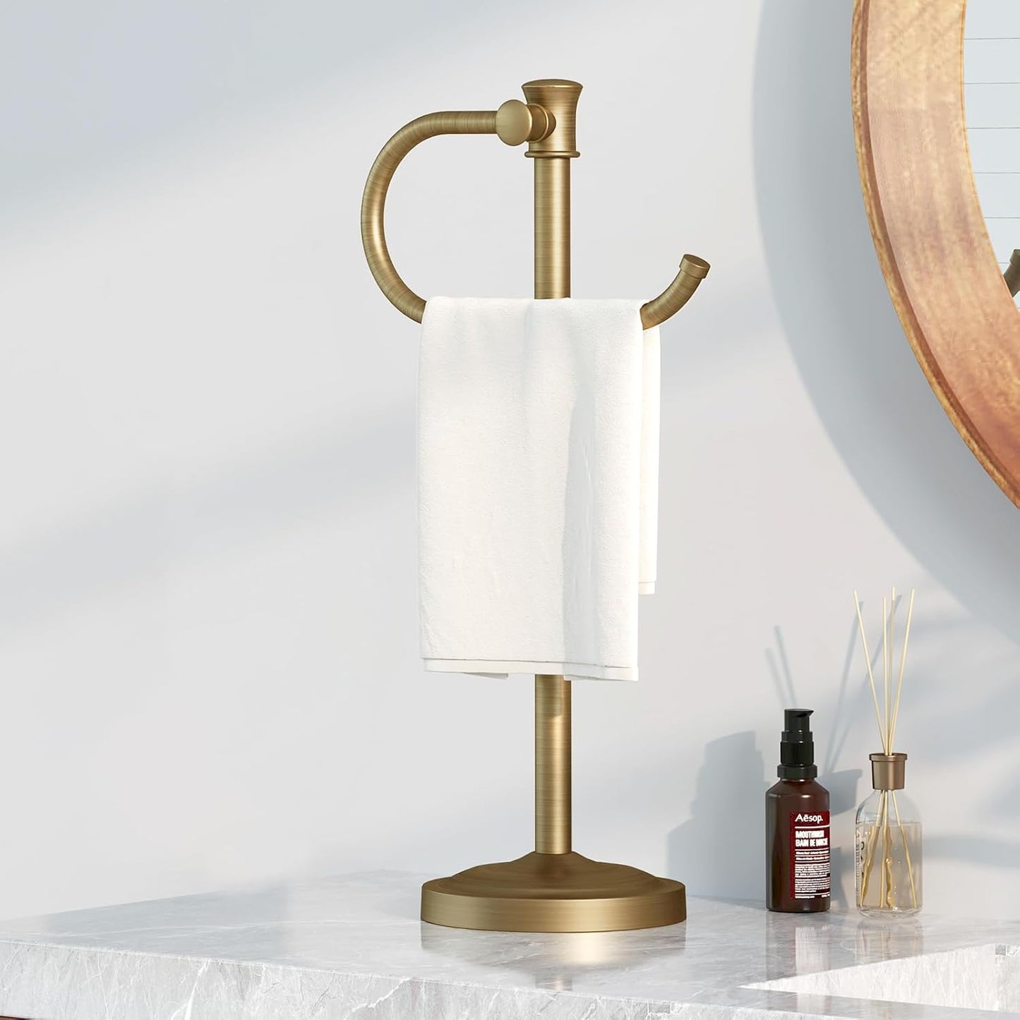 BESy 17 Inch Antique Brass Stand Towel Bar for Bathroom Decor