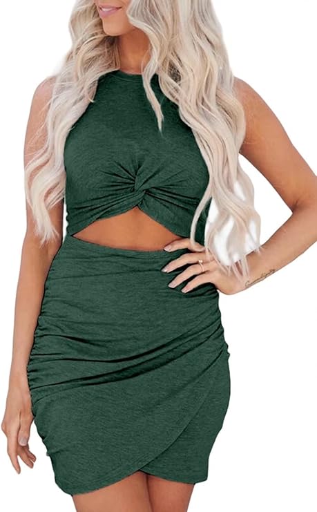 FIYOTE Women's Summer Sleeveless Hollow Out Twist Bodycon Dress
