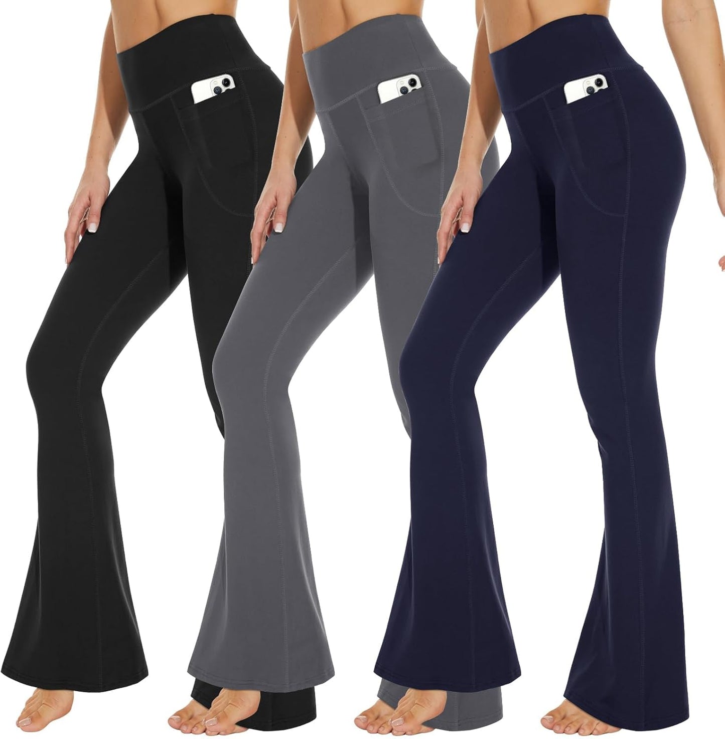3 Packs Leggings with Pockets for Women - Soft High Waisted Pants