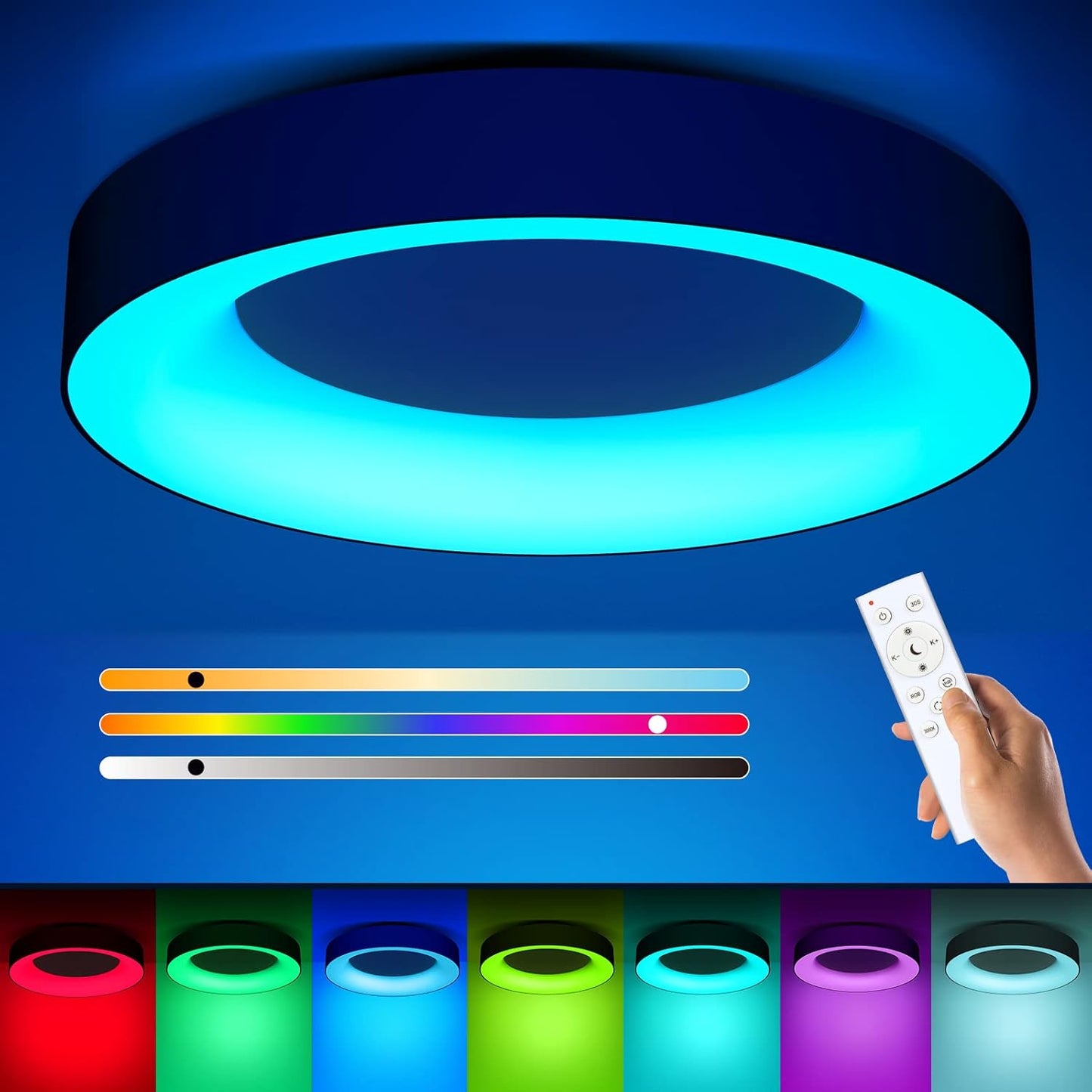 RGB Led Flush Mount Ceiling Light with Remote Control for Home