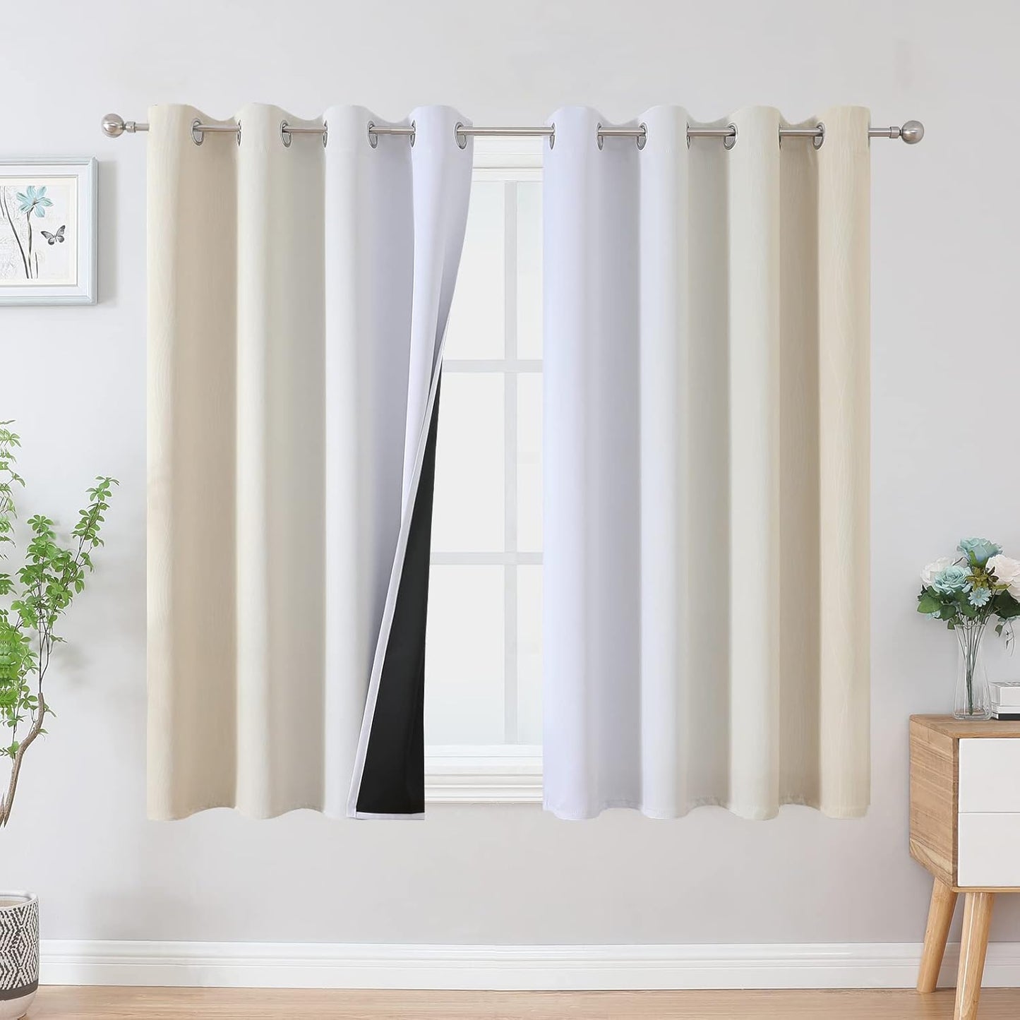 Ombre Blackout Curtains for Bedroom and Living Room, 52Wx54L