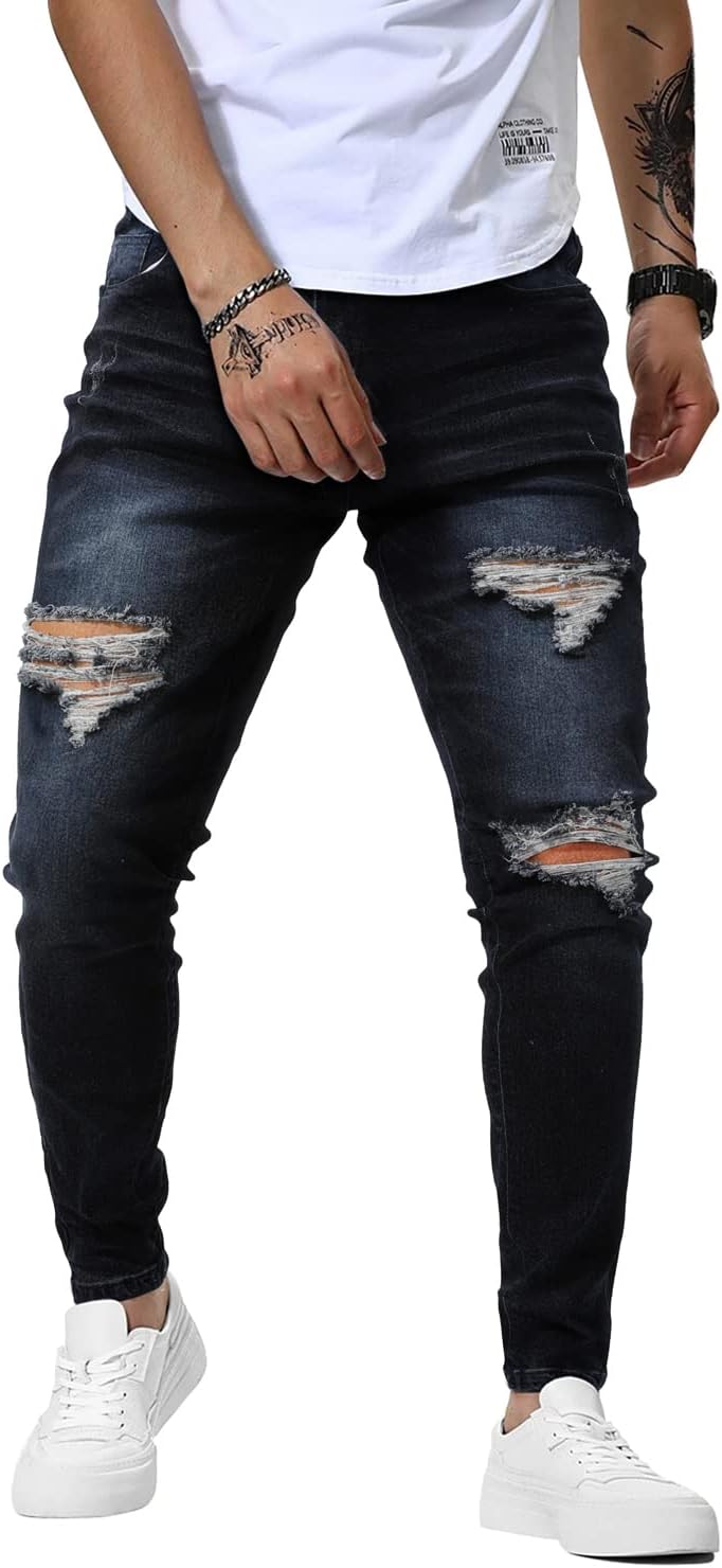 Woenzaia Mens Jeans Slim Fit Skinny Denim Stretch Tapered Pants