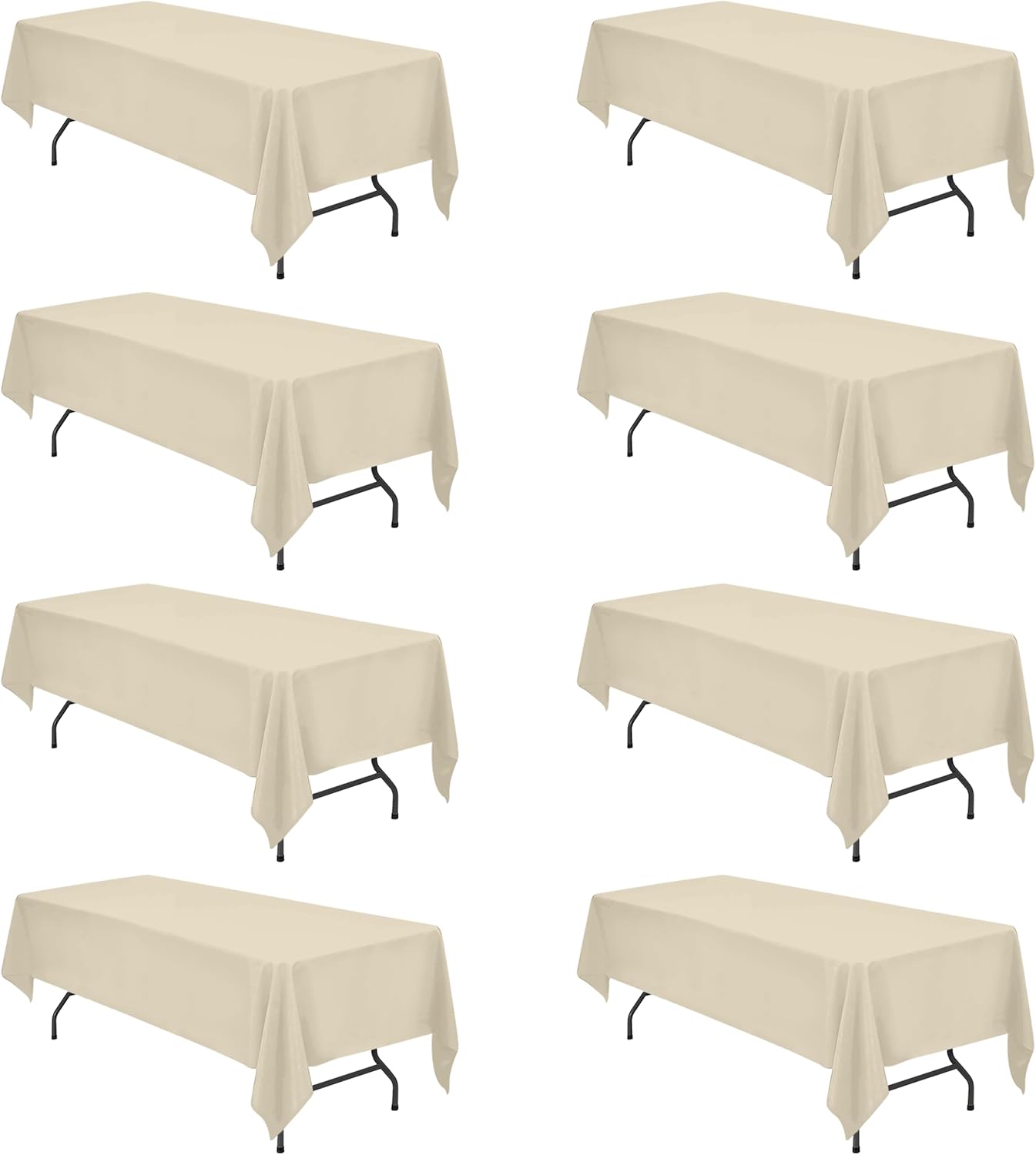 8 Pack Beige Tablecloths for 8 Foot Rectangle Tables - Elegant Covers
