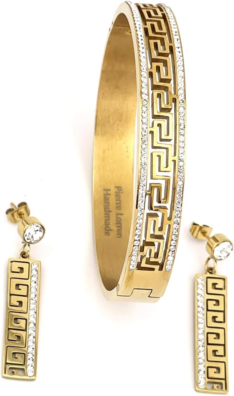 Handmade Greek Jewelry Set with Diamond Eternity Bangle & Earrings