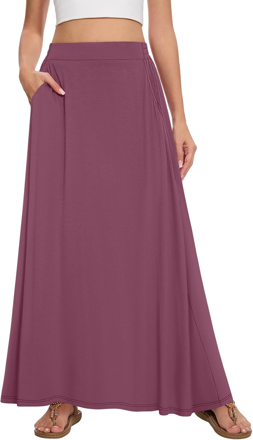 Womens Maxi A-line Long Skirt Casual 2025 with Pockets