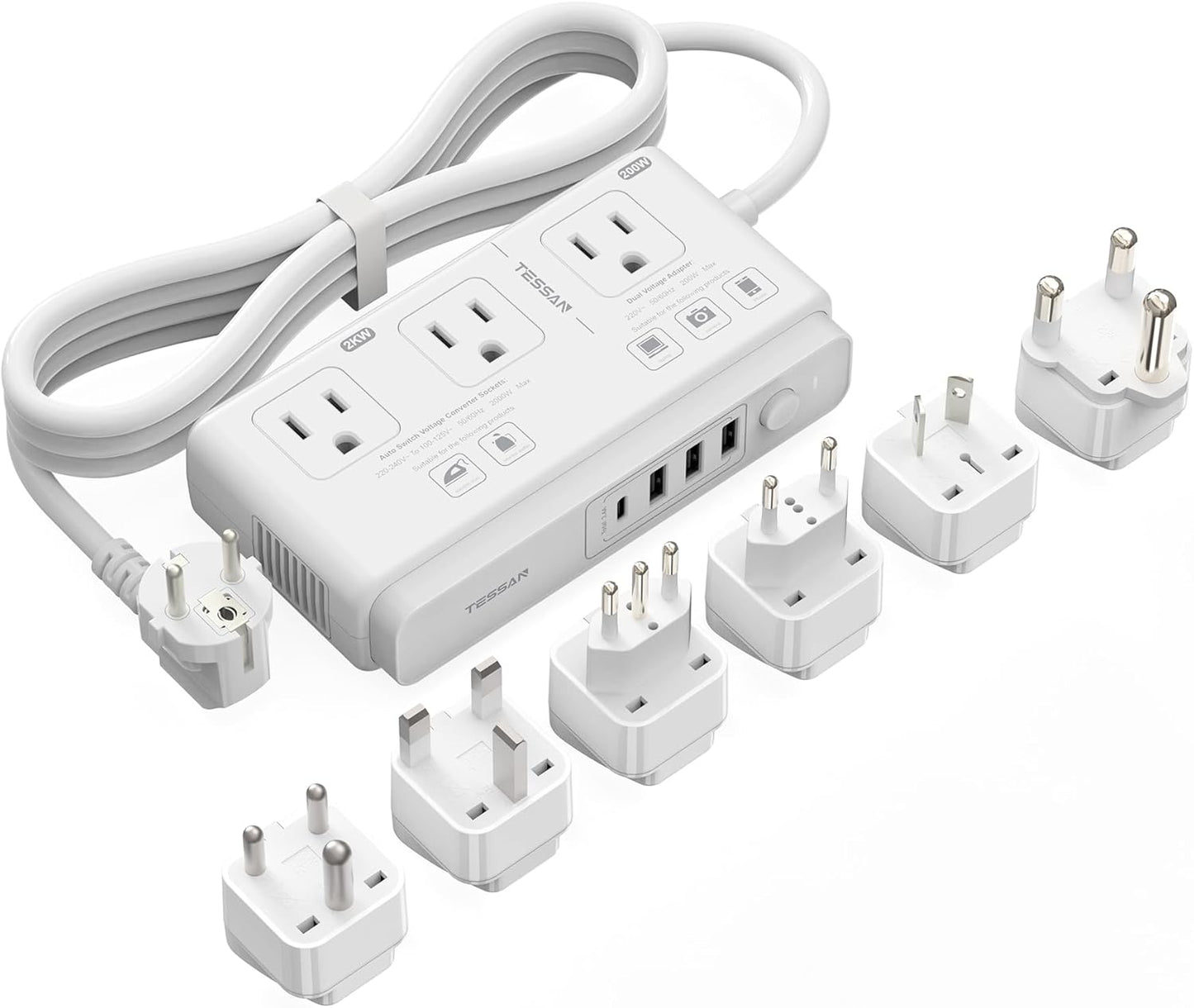 TESSAN 220V to 110V Voltage Converter with USB Ports for Travel