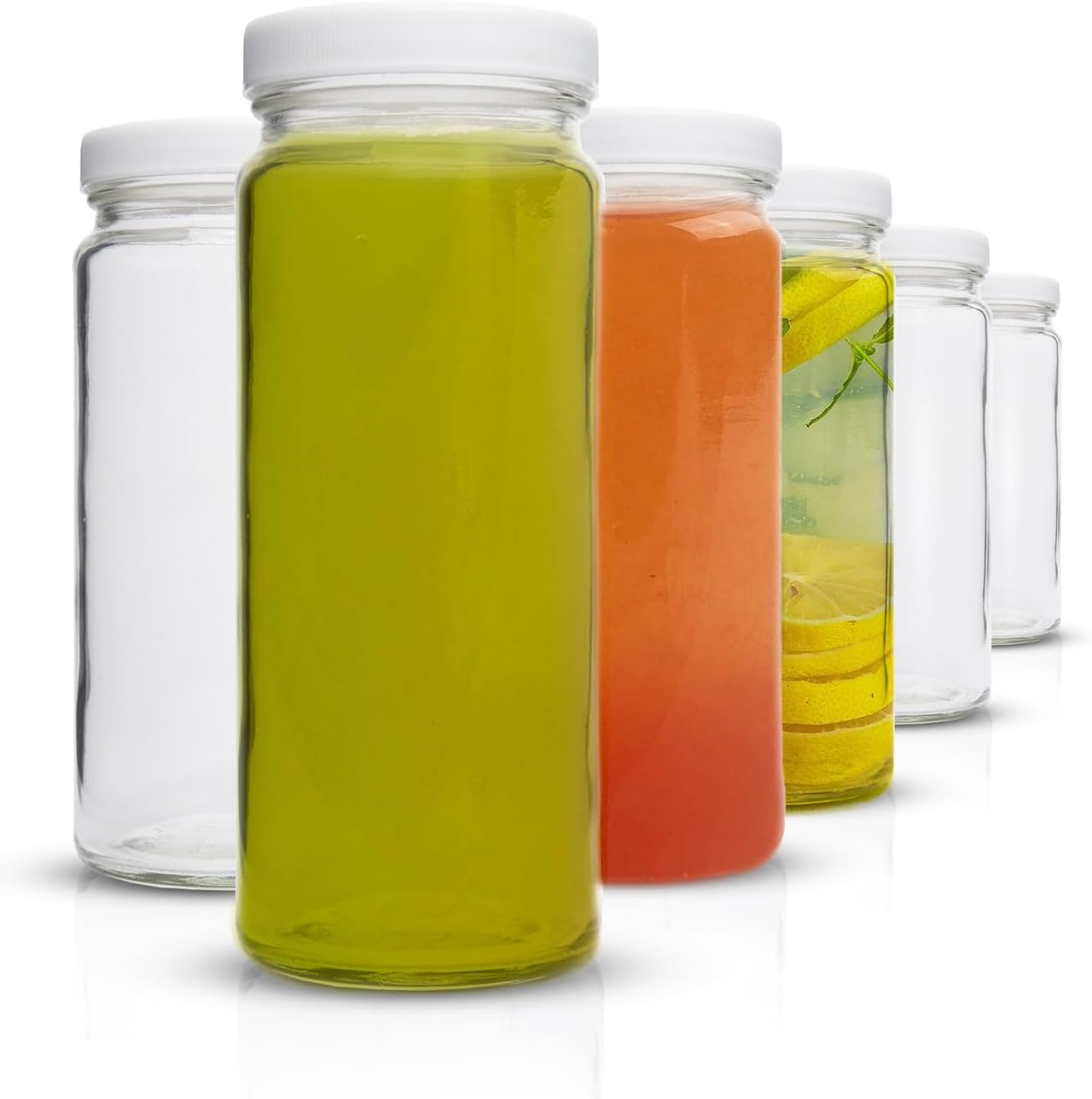 All About Juicing Clear Glass Water Bottles Set - 6 Pack for Juices