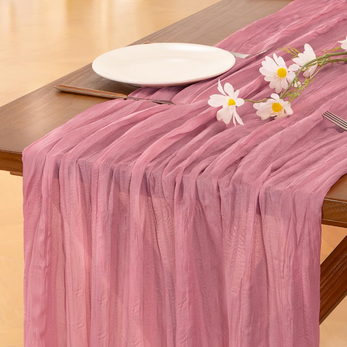 Socomi Mauve Cheesecloth Table Runner for Rustic Decor Events