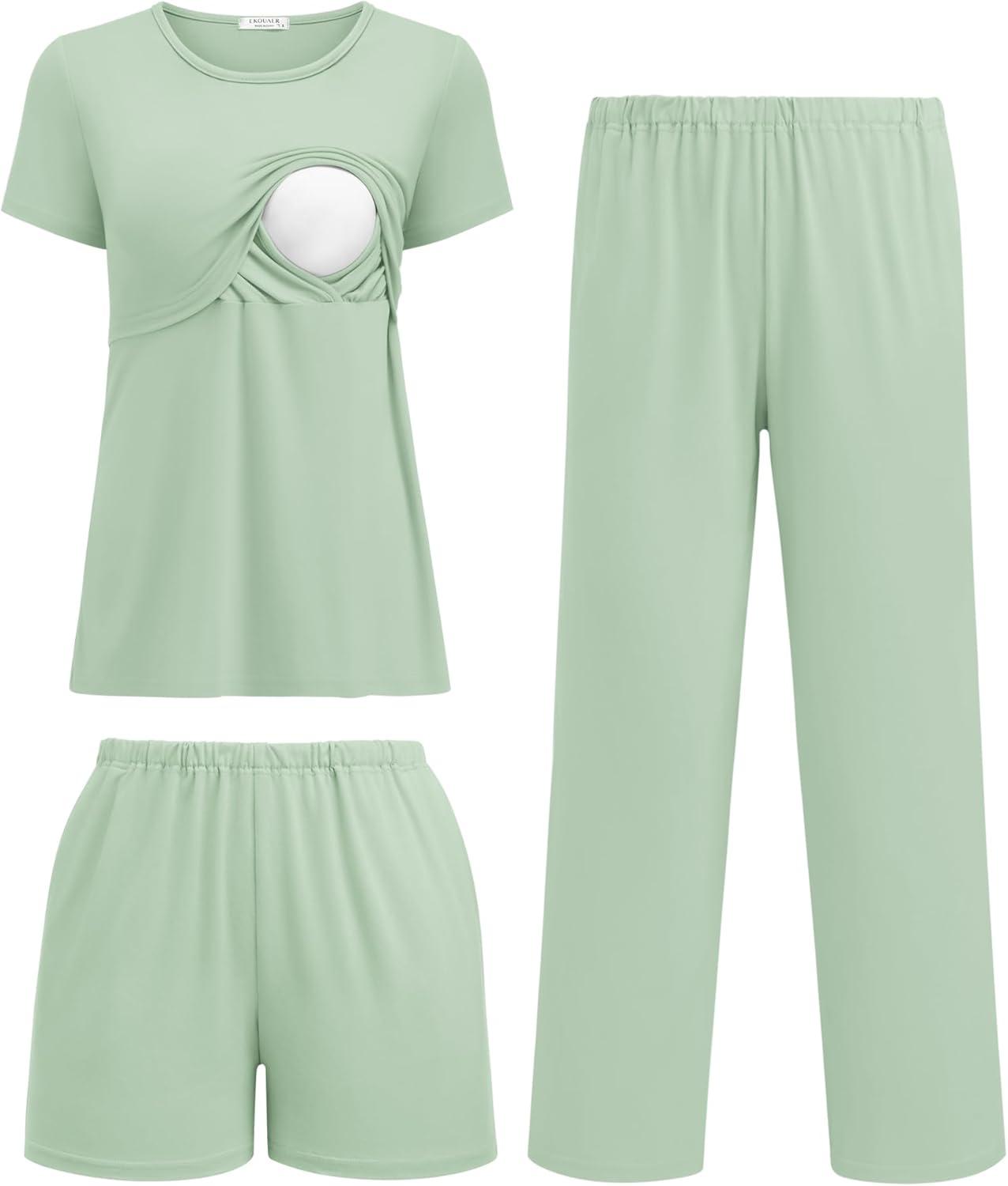 Ekouaer 3 Piece Postpartum Nursing Pajamas Set for Moms