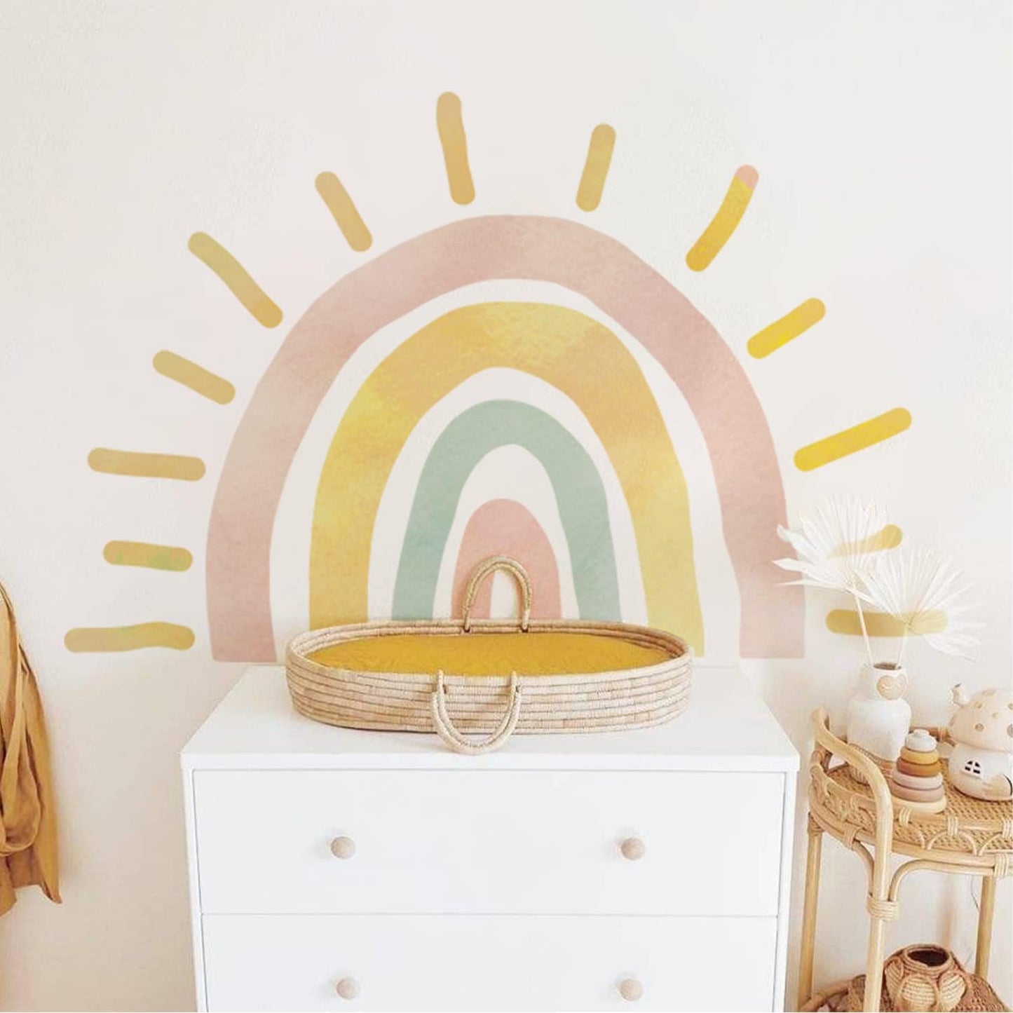 Large Fabric Watercolor Boho Half Sun Wall Decals for Kids Room