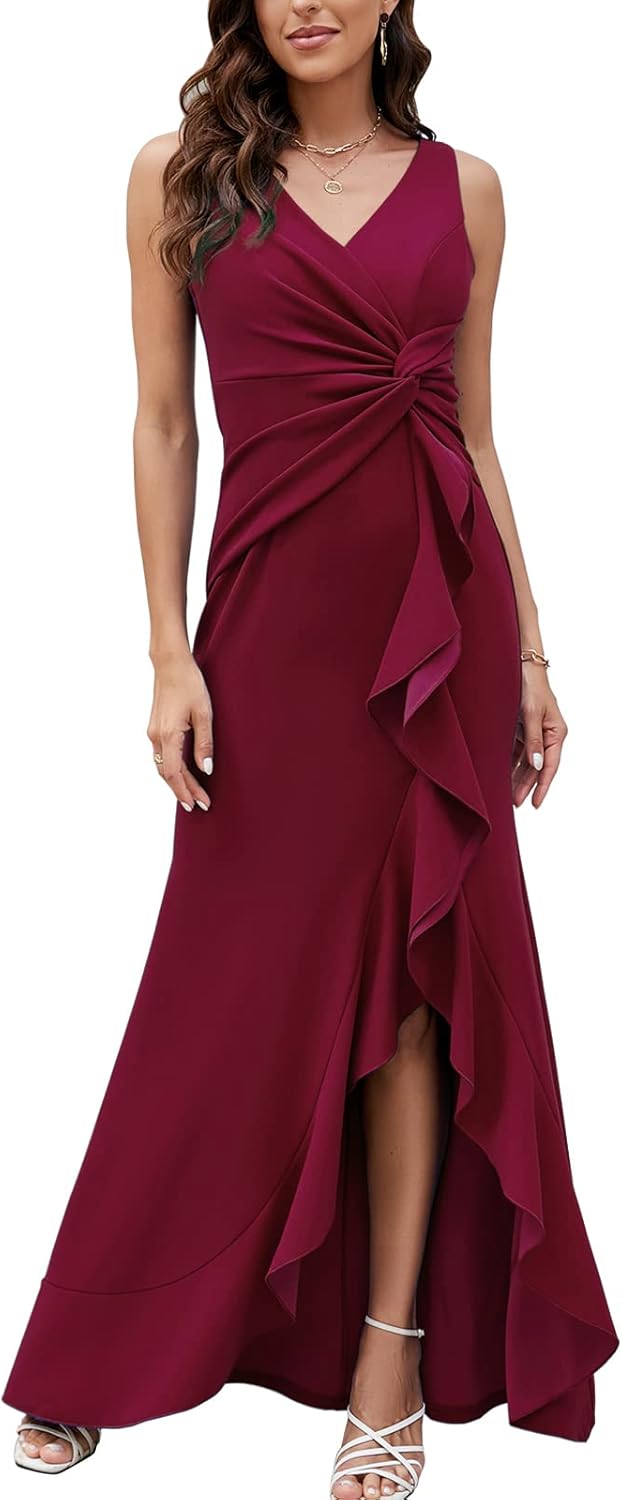Elegant Wine Red Formal Evening Dresses for Women Prom Party