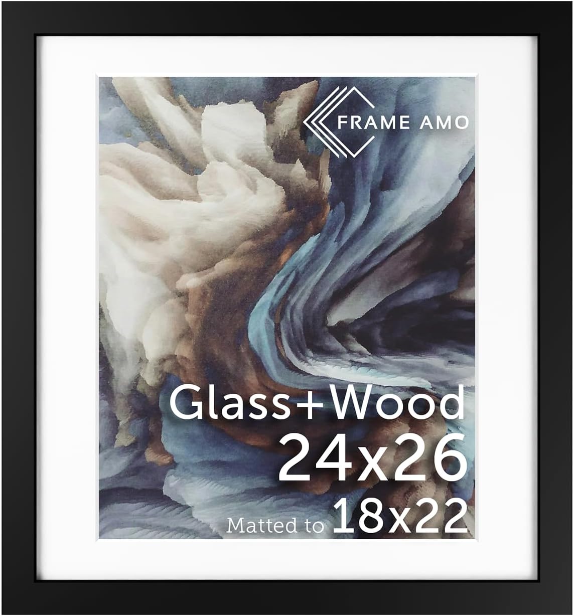 24x26 Black Solid Wood Poster Frame with White Mat for 18x22