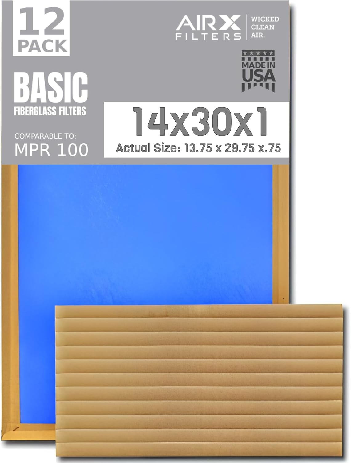 14x30x1 Air Filter for Dust - 12 Pack Non Pleated Fiberglass