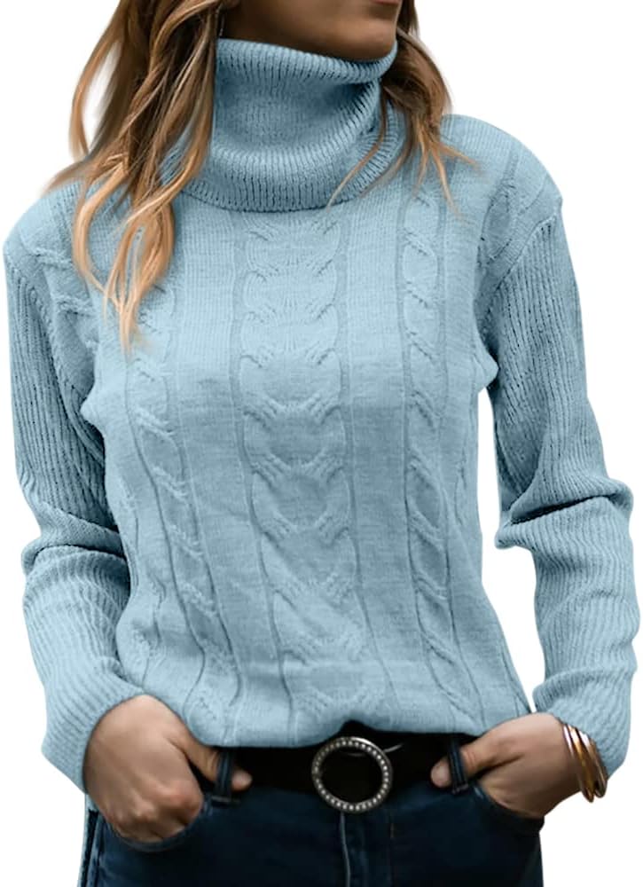 Langwyqu Womens Turtleneck Long Sleeve Cable Knit Sweater Review