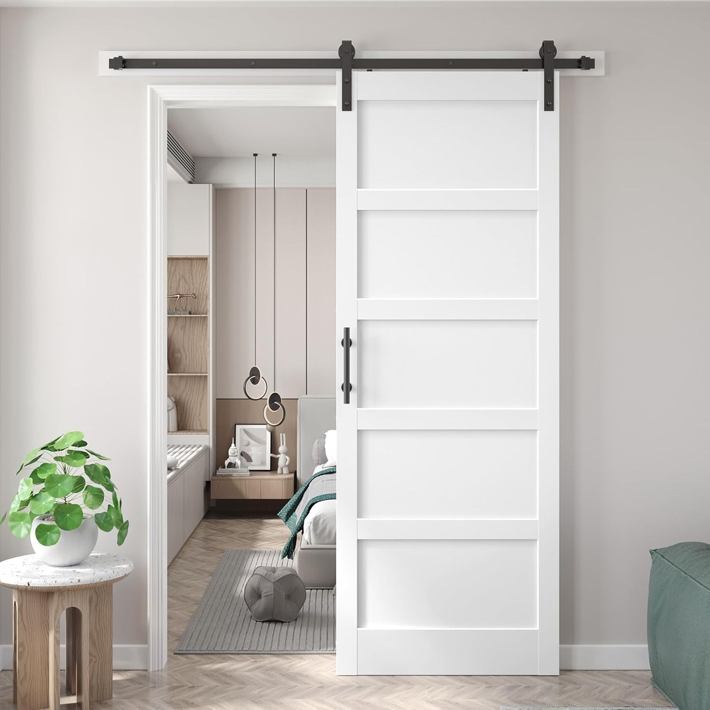 Fredbeck 36x96 inch White Barn Door with Sliding Hardware Kit