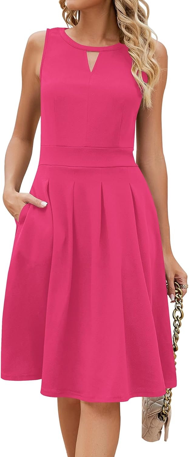 Sureple Women's Retro Sleeveless Swing Dress with Pockets