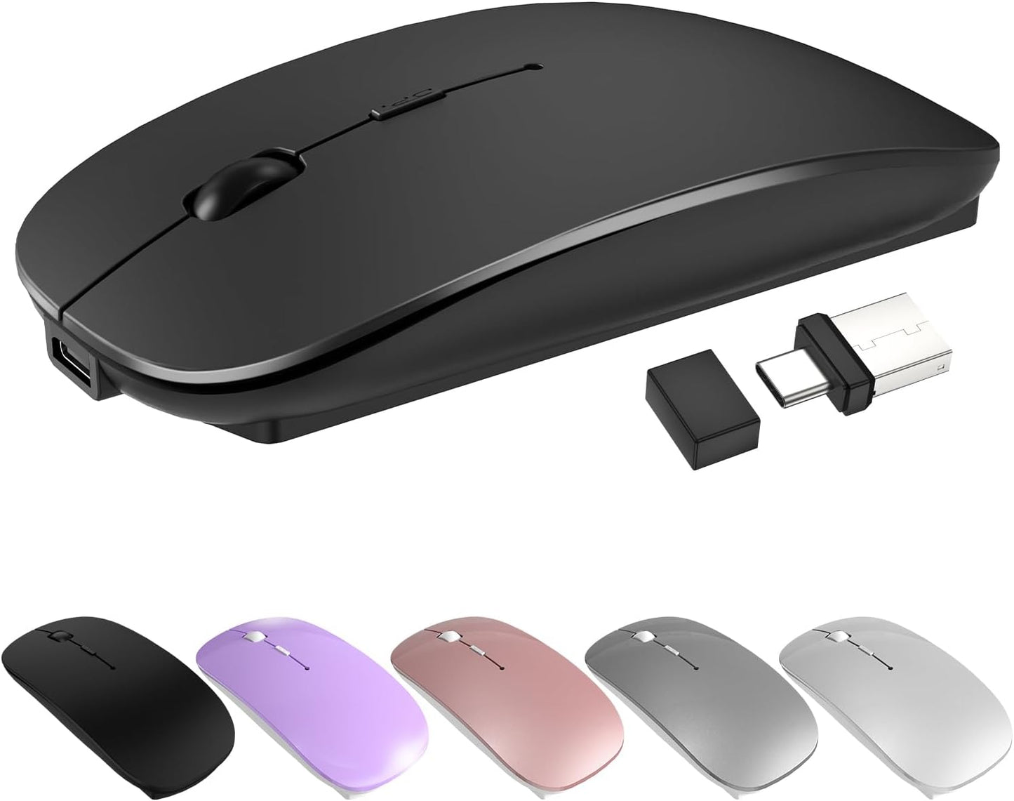 Silent Rechargeable Wireless Mouse - Dual Mode Bluetooth/USB