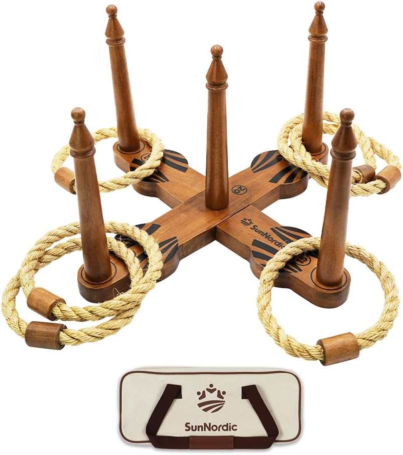 Wooden Ring Toss Game Set for Backyard Fun and Family Bonding
