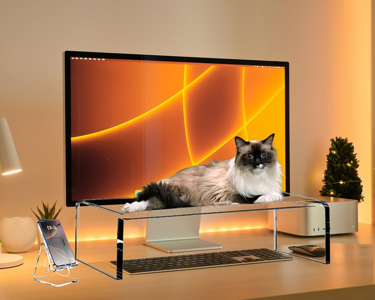 Clear Acrylic Monitor Stand Riser for Cat Owners and Gamers