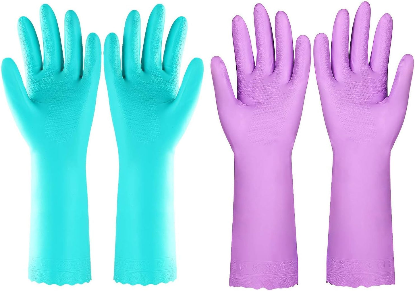 Elgood Reusable Dishwashing Gloves: Latex-Free, Cotton Lined, 2 Pairs - Purple+Blue