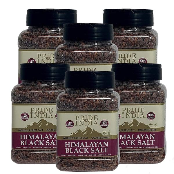 Himalayan Black Salt Coarse Grind Pack of 6 for Cooking & Health