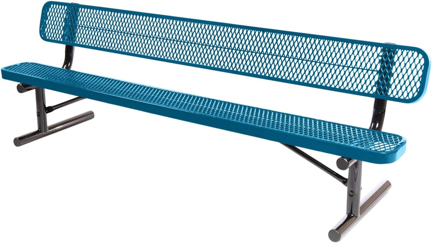 Heavy-Duty Portable Outdoor Bench with Back, 8 Ft, Light Blue
