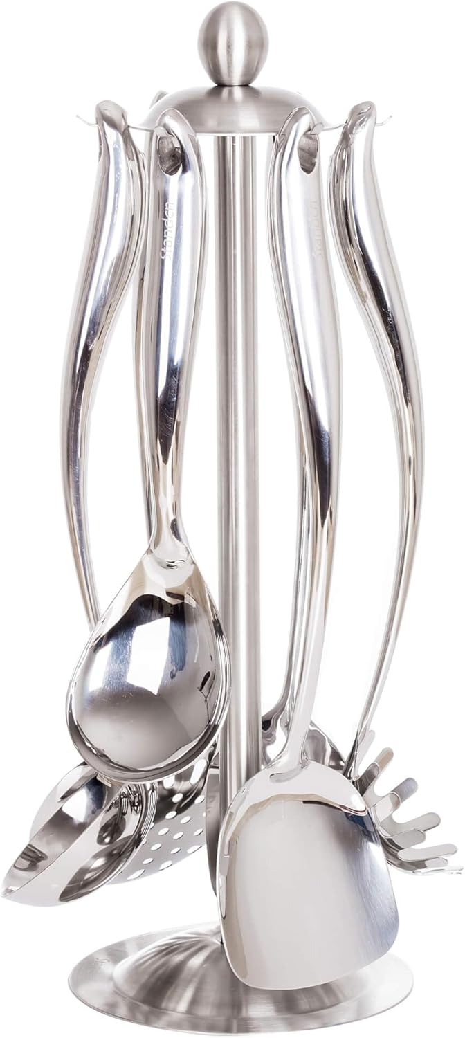 18/10 Stainless Steel Cooking Utensils Set with Holder - 7 Pieces