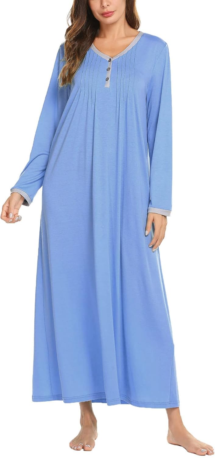 Ekouaer Women's Long Sleeve Nightgown Full Length Sleepwear