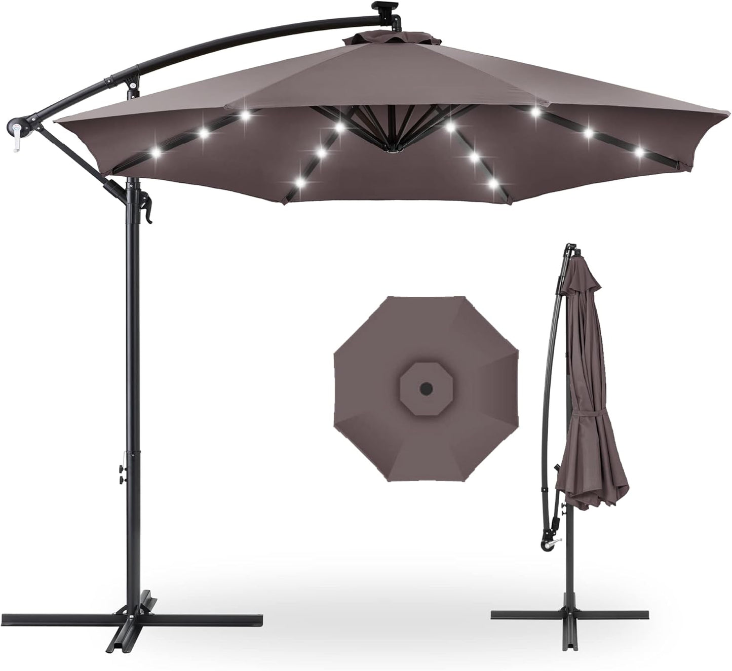 10ft Solar LED Offset Hanging Market Umbrella for Outdoor Use