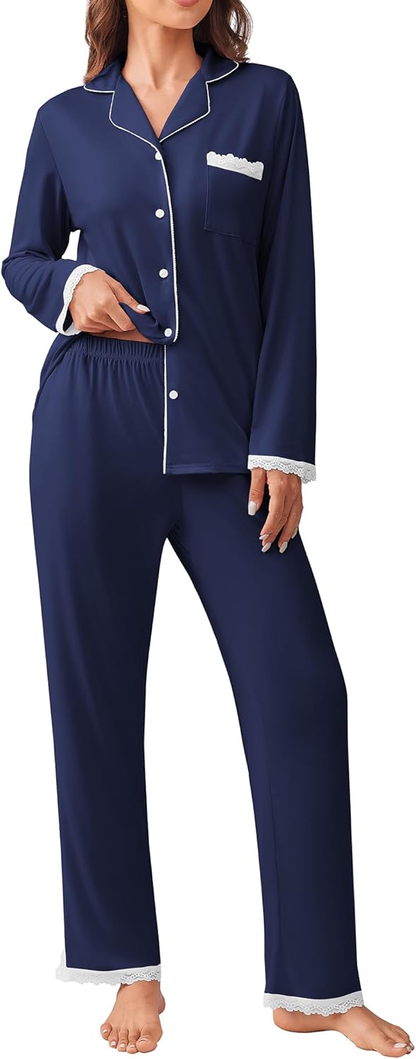 Ekouaer Womens Pajamas Set Long Sleeve Sleepwear for Comfort