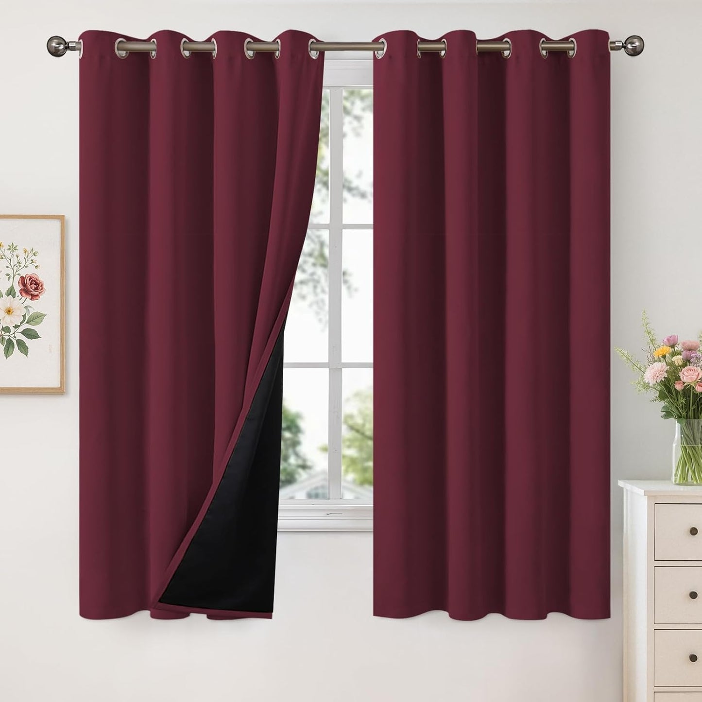 YoungsTex 100% Blackout Curtains for Bedroom, Burgundy Panels