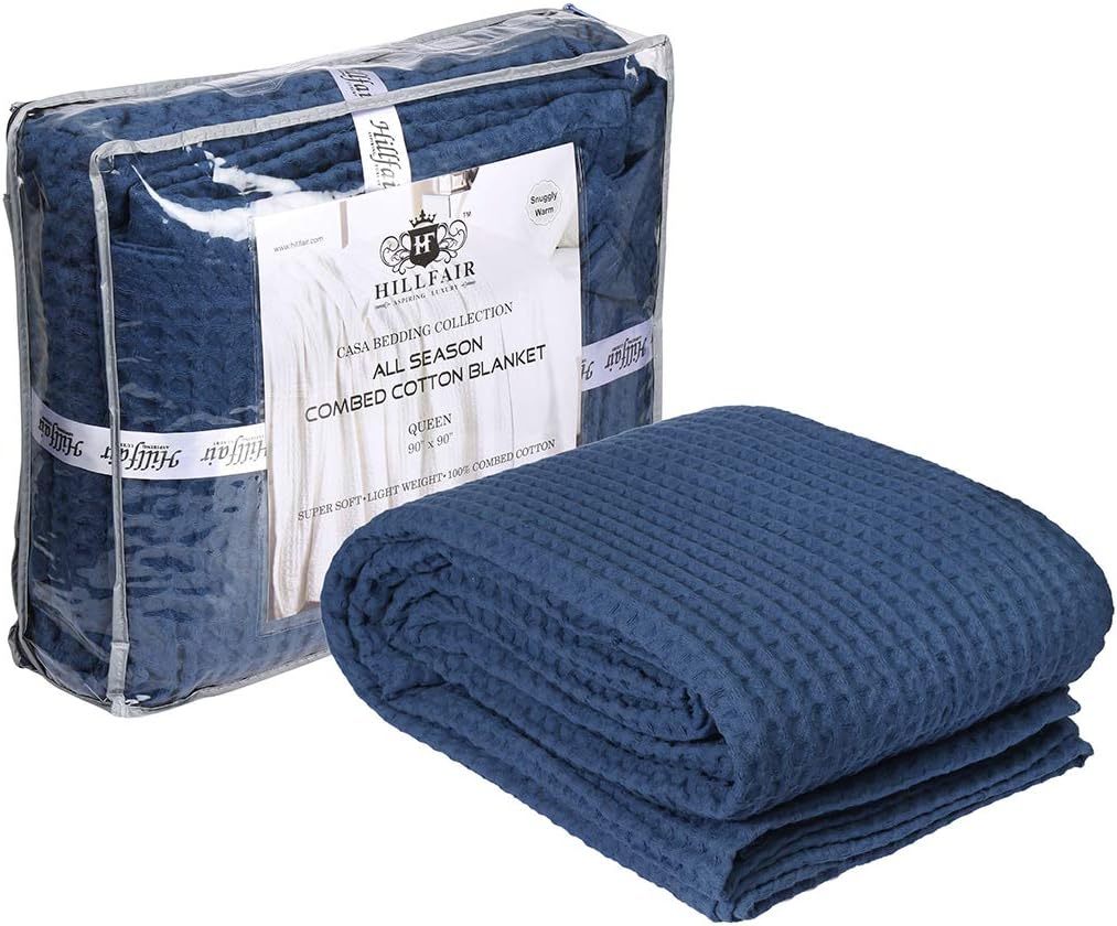 Combed Cotton Blanket Queen Size Soft Warm All Season Waffle Weave
