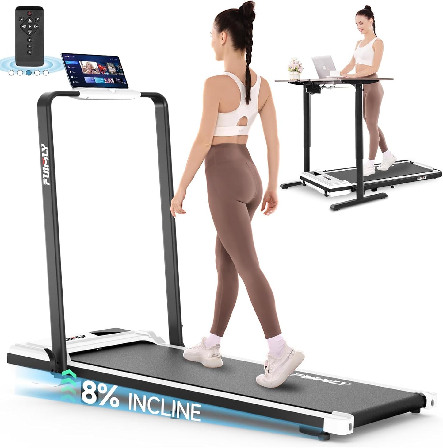 FUNMILY Walking Pad Treadmill with Incline for Home Office