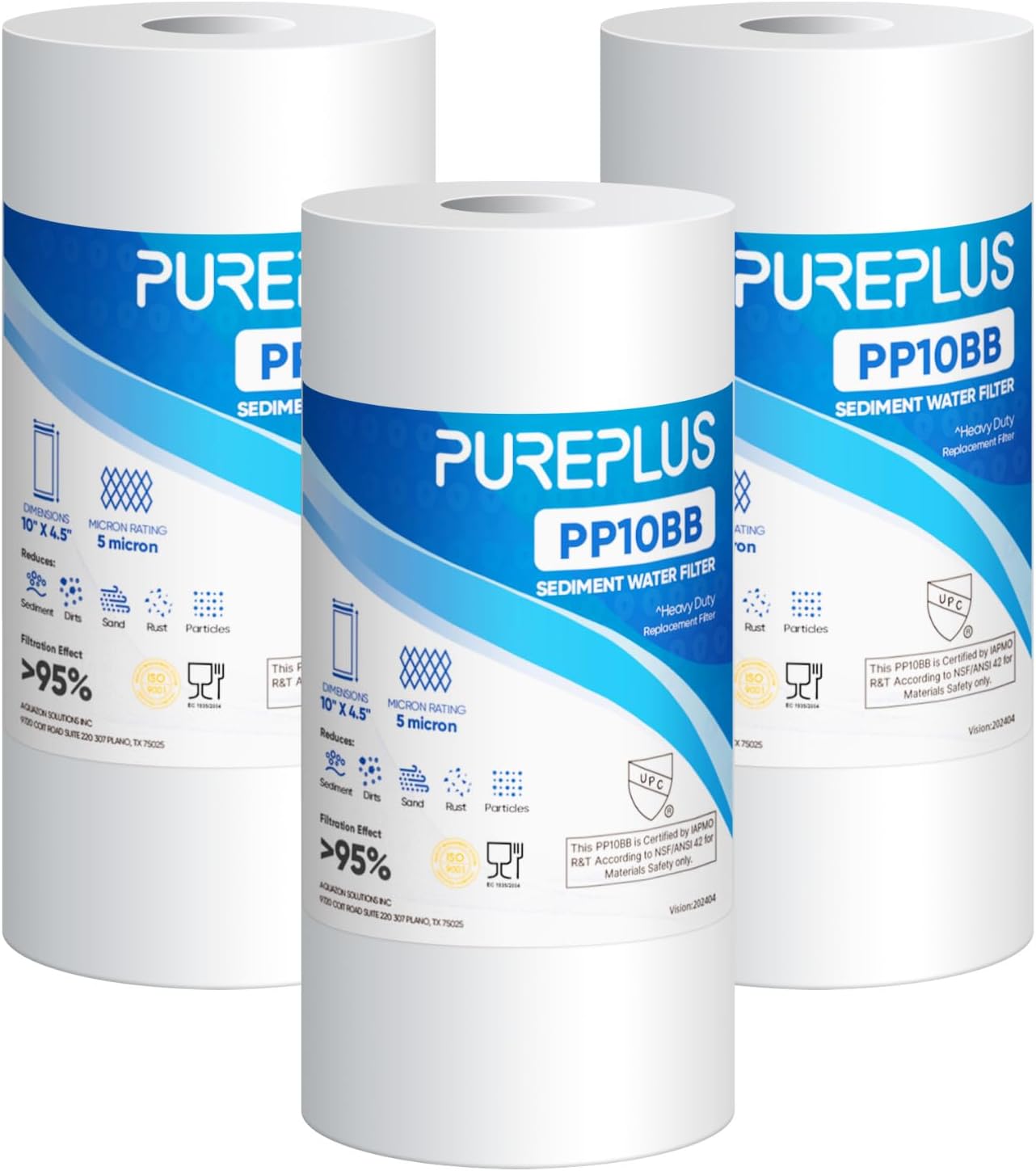 PUREPLUS 5 Micron 10in x 4.5in Whole House Water Filter Cartridge