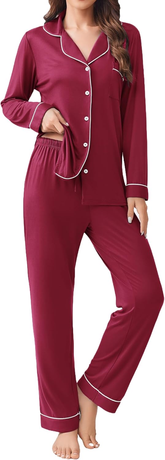Ekouaer Womens Pajamas Set Soft Long Sleeve Top and Pants