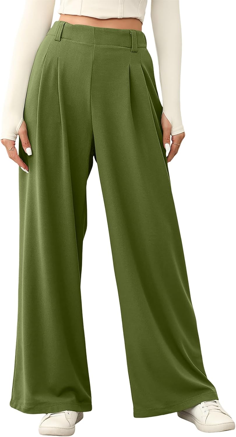 EVALESS Wide Leg Pants for Women - Cozy Fleece Lined Trousers