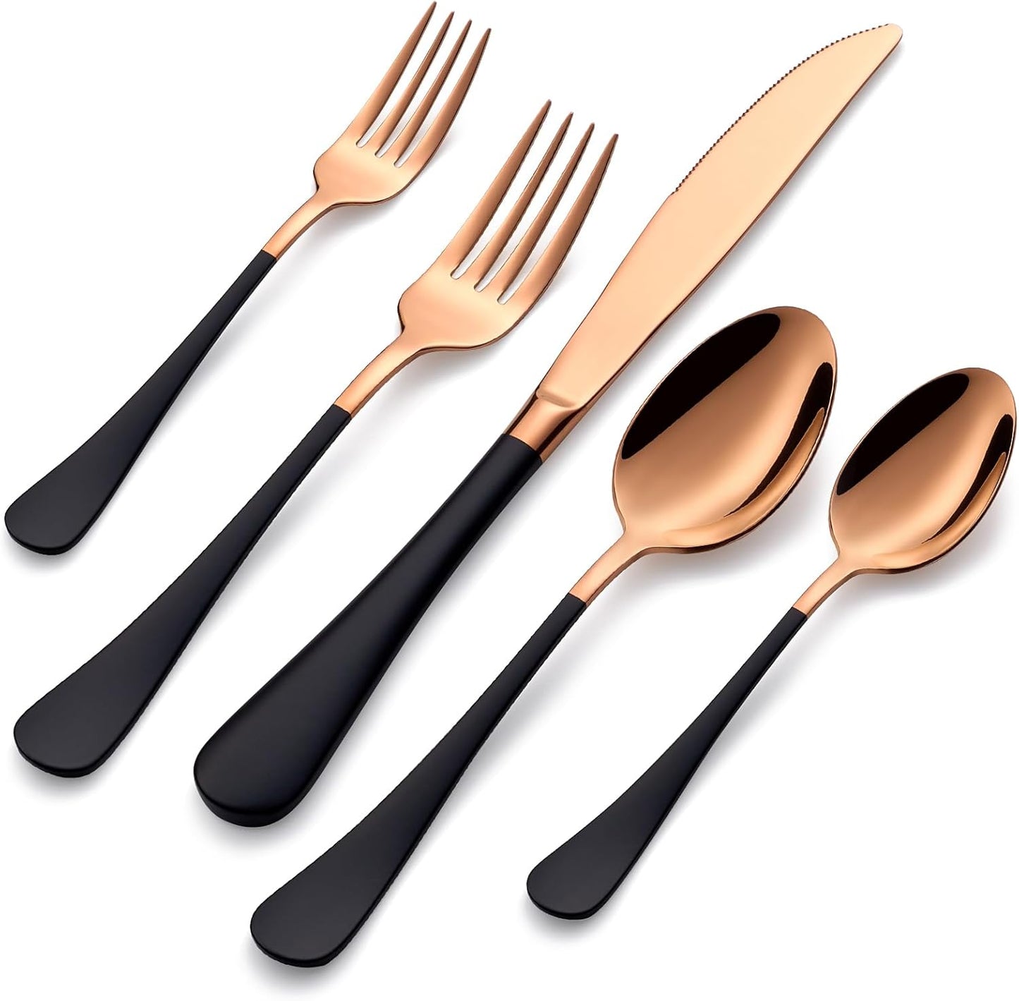 20-Piece Rose Gold and Black Silverware Set for Stylish Dining