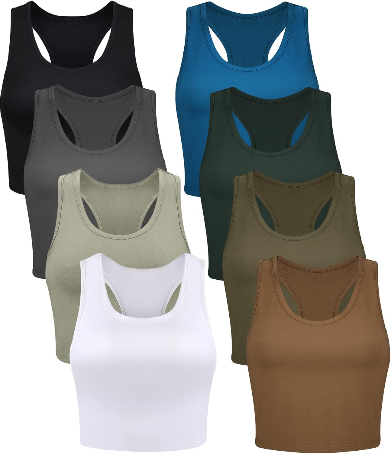 Geyoga 8 Pcs Women Basic Crop Tank Tops for Summer Fun