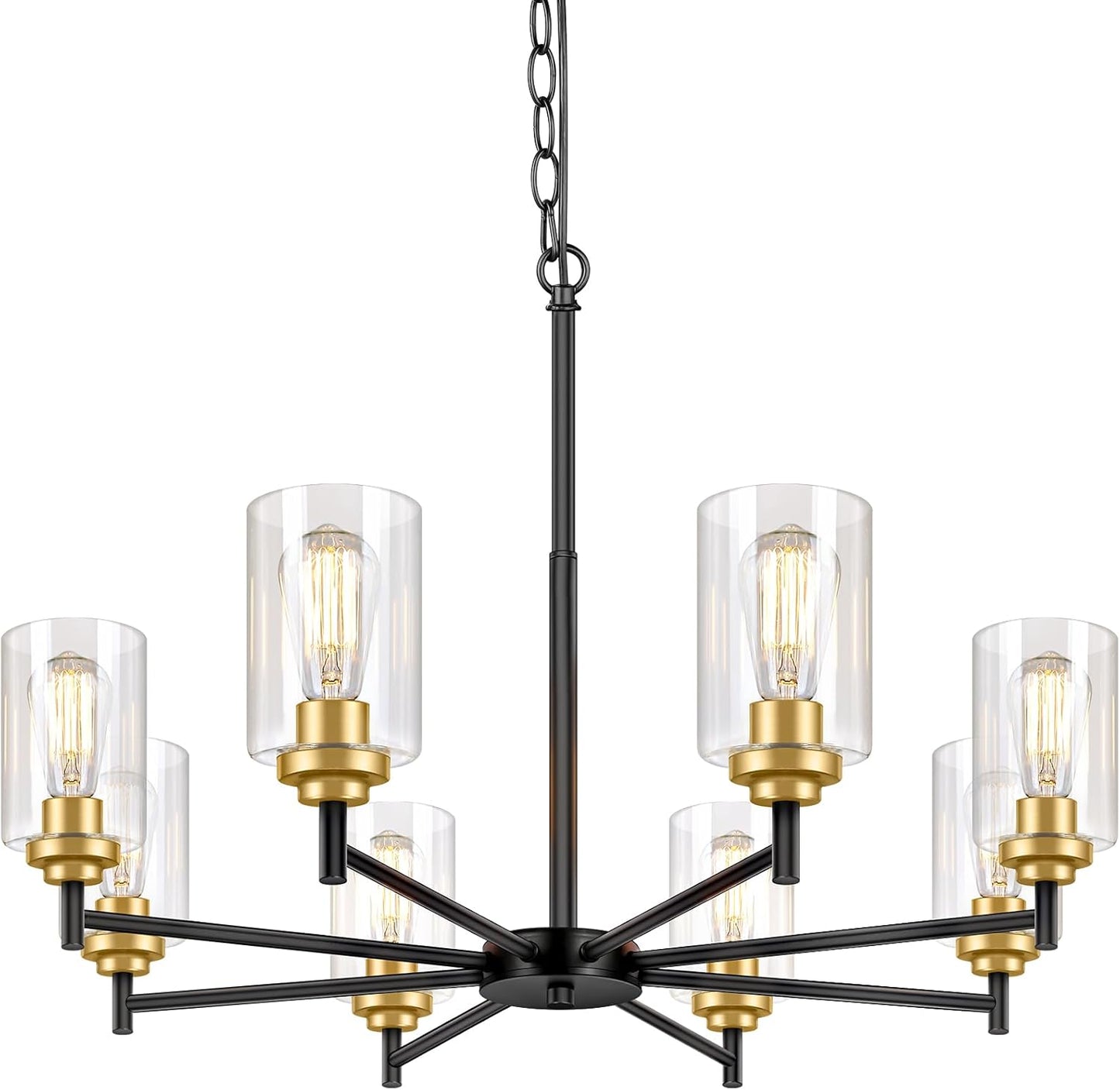 8-Light Chandelier for Dining Room with Clear Glass Shades