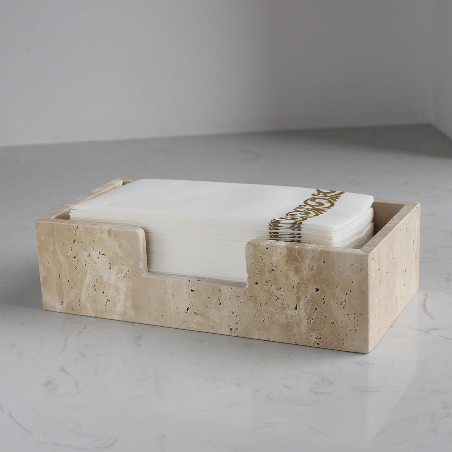 Natural Travertine Napkin Holder for Kitchen and Bathroom Use