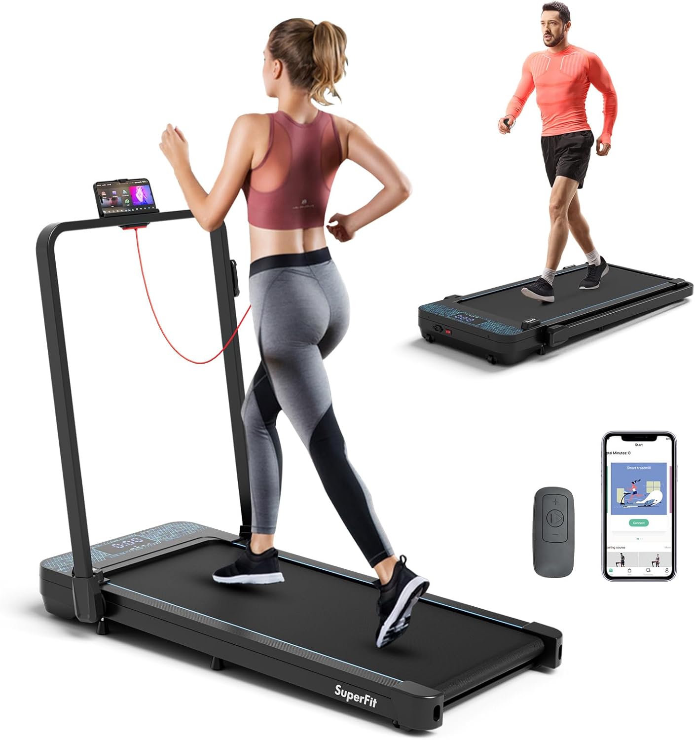 Foldable Under Desk Treadmill, 300 LBS Capacity - Remote Control
