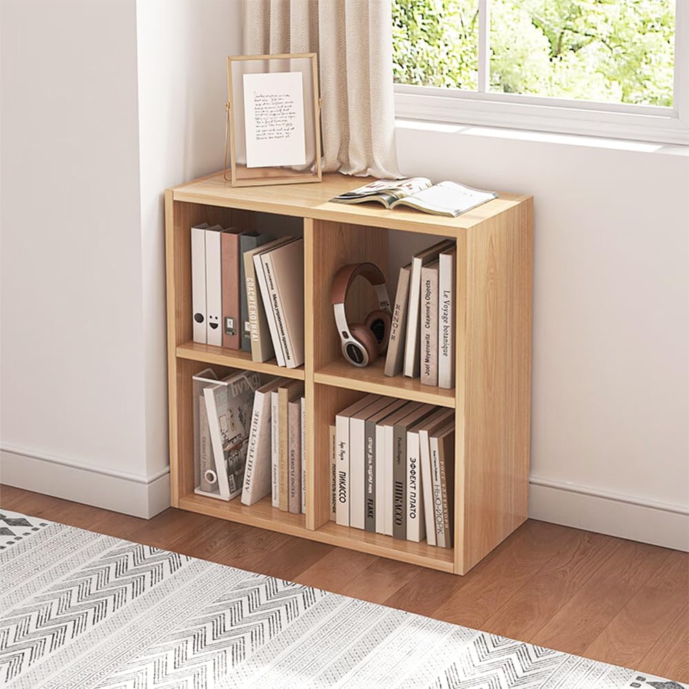 4 Cube Organizer Bookcase with Fabric Storage Bins for Home