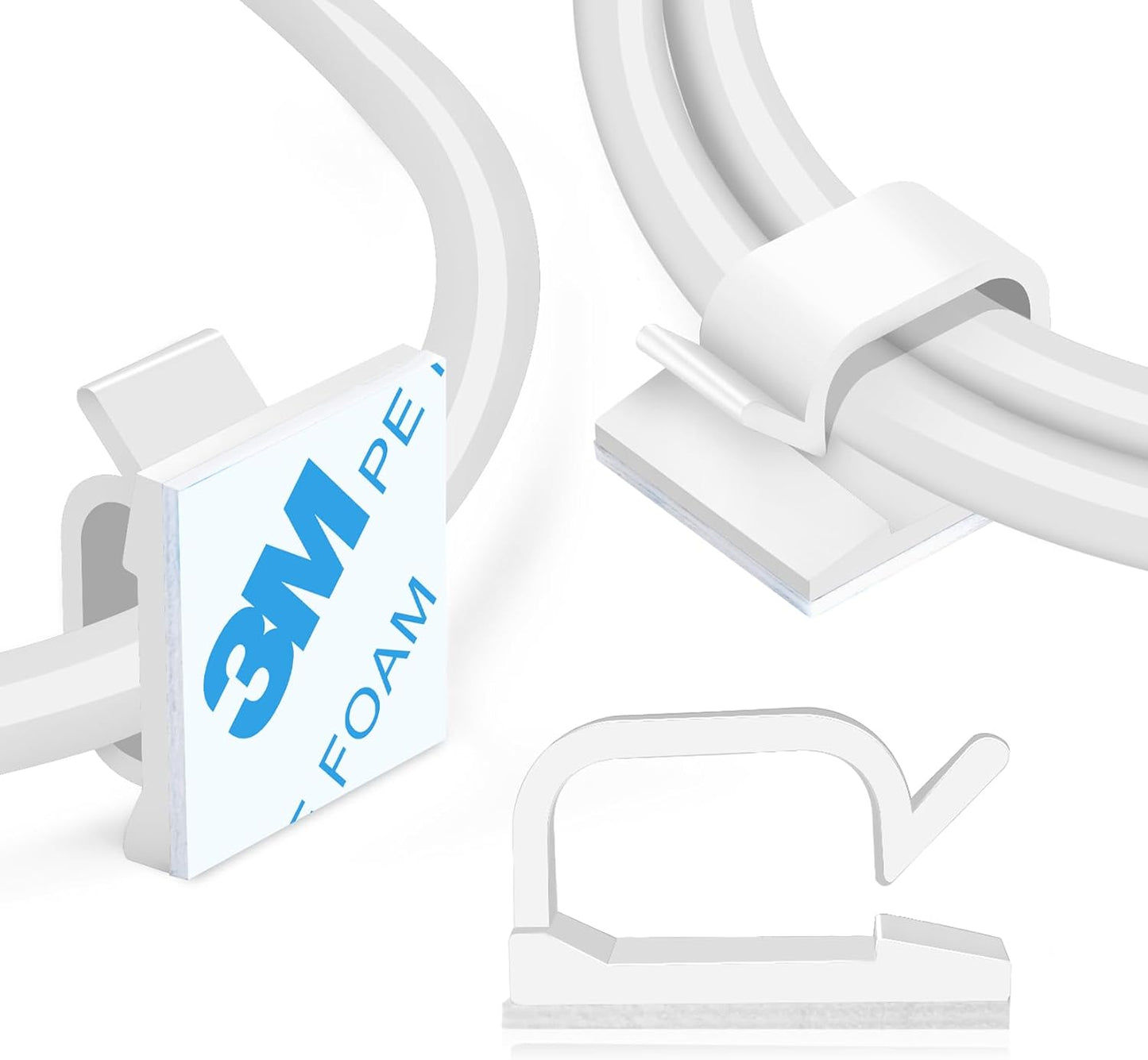 60pcs XHF Cord Clips: White Cable Management Staples