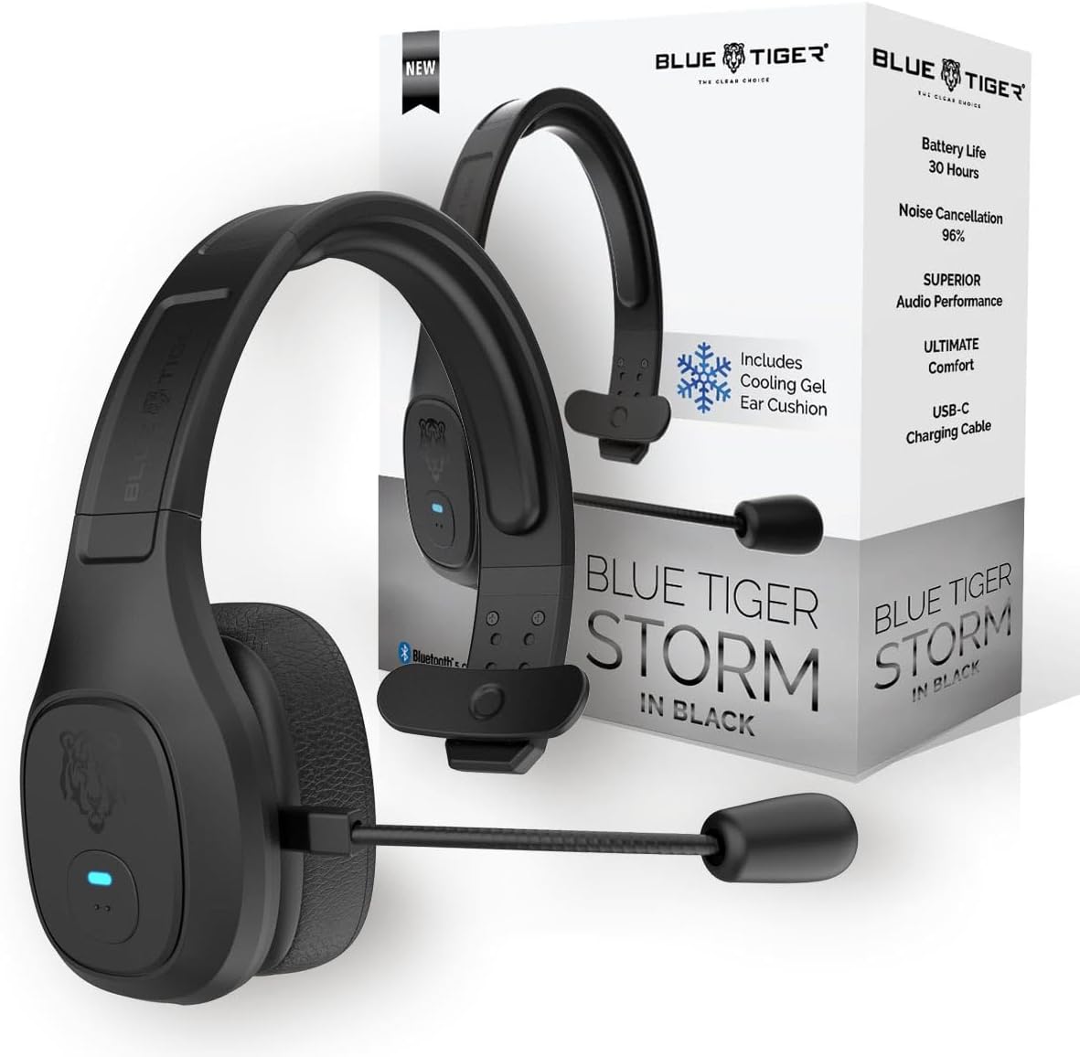 Premium Trucker Bluetooth Headset - Blue Tiger Storm Black