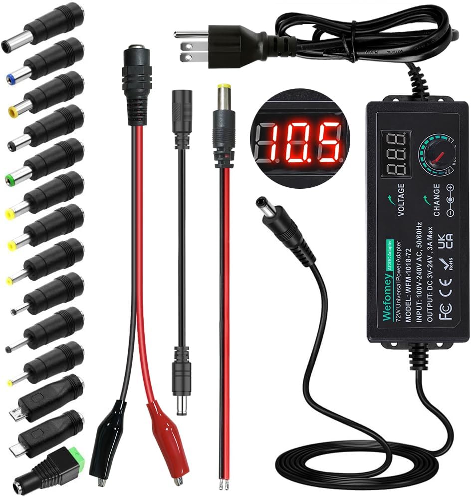 Versatile 72W AC/DC Adapter w/ LED Display & 14 Tips
