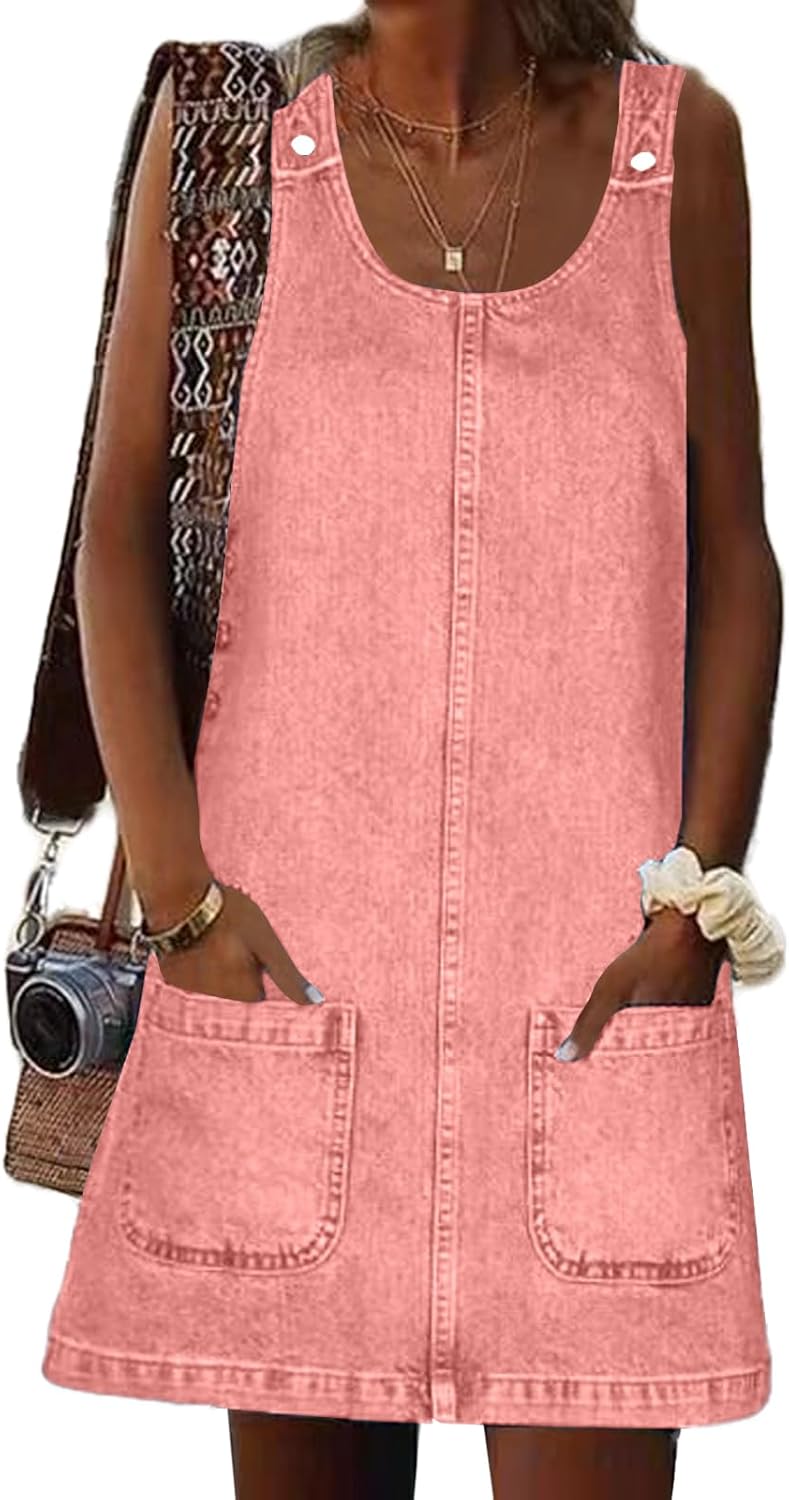 Xaspee Denim Overall Dress for Women Casual Mini Jumper Skirt